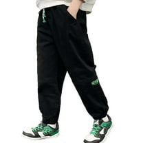 shoper Cargo Pants for Boys Size 7 Loose Fit with Drawstring Pull-On Daily Trousers Casual Pants Boys' Outdoor Streetwear Black 140