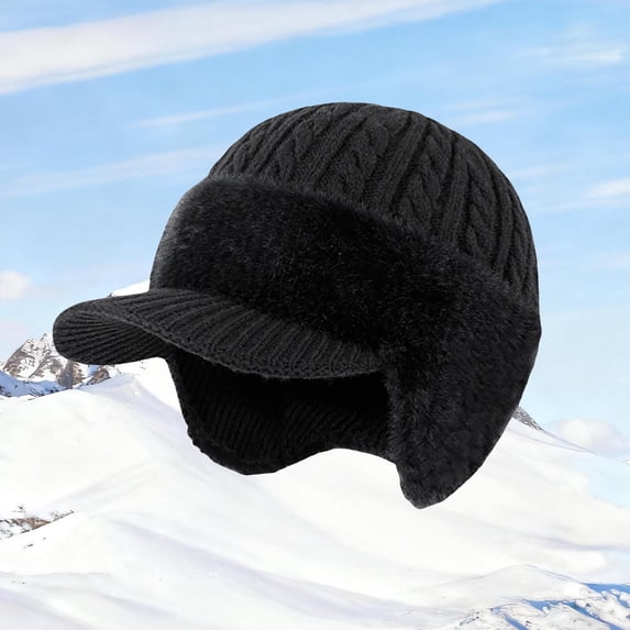 shoper Cold Trapper Hat,Trapper Blocking Knitted Hats with Ear Flaps and Wool Brim, Warm Lined Knit Hat Stocking Caps for for The Cold Weather