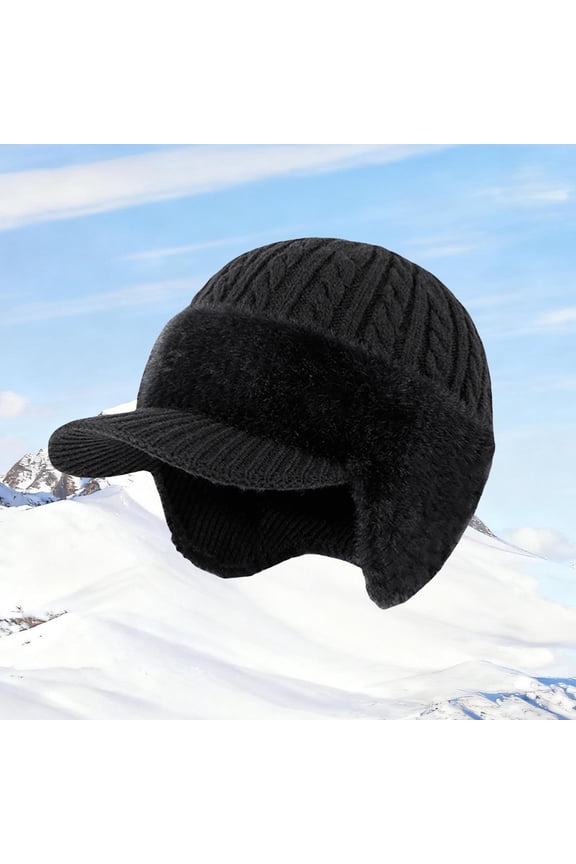 Cold Trapper Hat,Trapper Blocking Knitted Hats with Ear Flaps and Wool Brim, Warm Lined Knit Hat Stocking Caps for for The Cold Weather