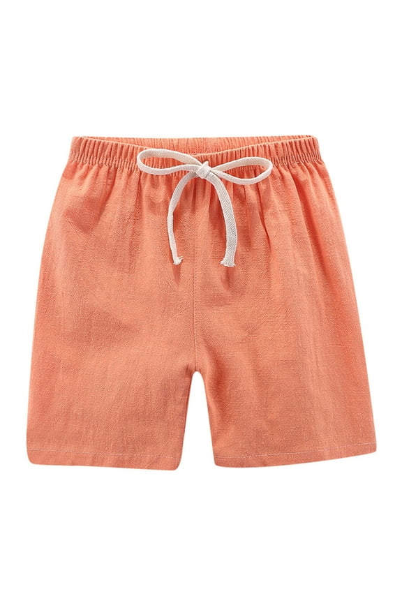 Cotton Linen Shorts for Kids Solid Color Summer Beach Vacation Shorts for Baby Boys & Girls Colorful Linen Pants Orange 100