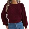 shoper Cropped Sweaters for Women Lantern Sleeves Fall 2025 Outfits Cable Knit Crew Neck Knitwear Fashion Jumper Tops