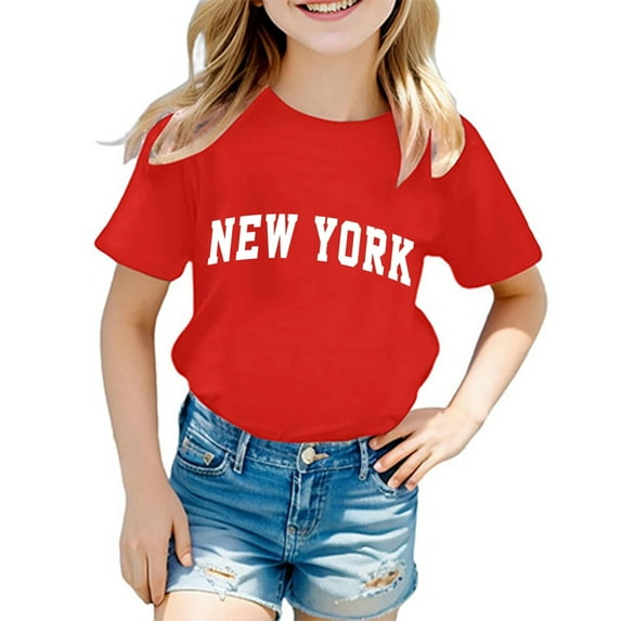 shoper Cute Girls Shirts 9-10 Crewneck Shirt Lightweight Short Sleeve Printed Pattern Holidays Tops Girls' Tops, Tees & Blouses Red 130