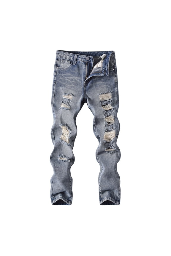 Denim Jeans for Boys Slim Fit Ripped Stretch Distressed Stacked Kids Straight Leg Fashion Washed Pants Size 5-14 Years