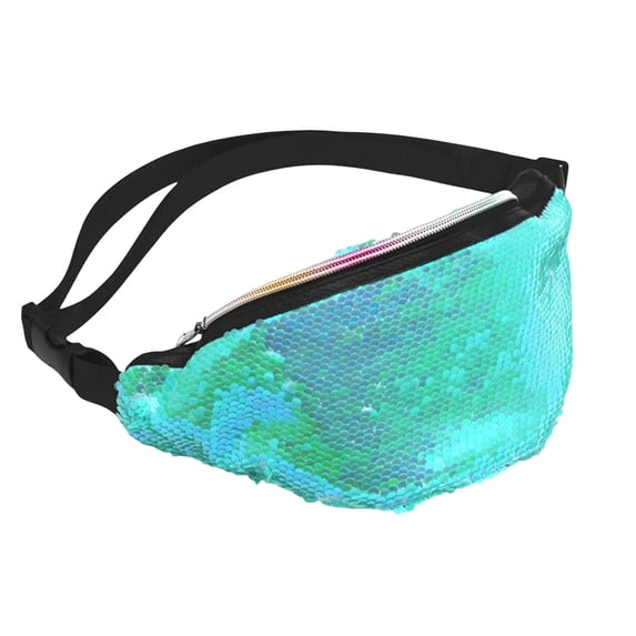 shoper Fashion Sport Casual Crossbody Sequin Waist Pack Shoulder Adjustable Lightweight Shape Zip Closure Sky Blue