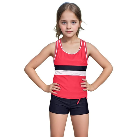 shoper Girl Swimsuit Size 10-12 Quick Dry Sleeveless Two Piece Swimsuits Tops and Boyshort Stretchy Bathing Suit Kids' Beach Swimming Watermelon Red 3XL