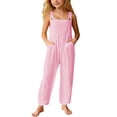 thumbnail image 1 of shoper Girl's Casual Overalls Jumpsuits One Piece Adjustable Straps Wide Leg Long Bib Pant Rompers with Pockets Pink, 1 of 4