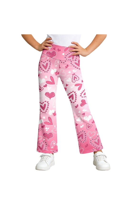 Girl's Flare Leggings High Waisted Kids Yoga Pants Stretchy Bell Bottoms Tummy Control Dance Bootcut Pants Pink