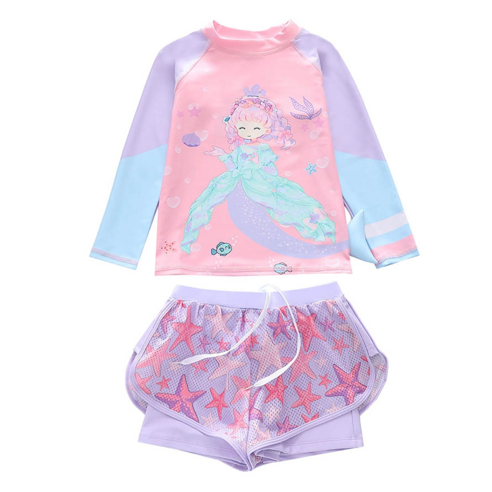 shoper Girl's Two-Piece Long Sleeve Swimsuits UPF50+ Rash Guard Kids ...