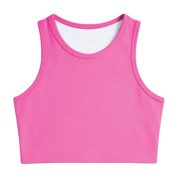 shoper Girls Athletic Crop Tank Top, Sleeveless High Neck Racerback Stretchy Summer Casual Dance Sports Running Gym Workout Shirt (Hot Pink)