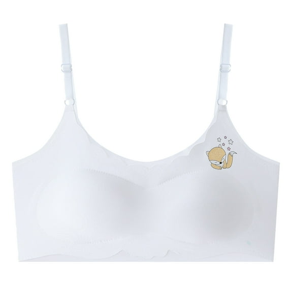 shoper Girls Basic Training Bra Seamless Classic Design with Adjustable Straps Back to School Bra for First-Time Wear White L