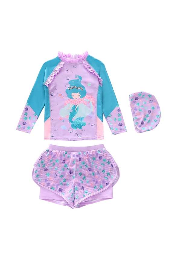 Girls Bathing Suits Size 8-10 Girls Swimsuit Cute Korean Style Swimwear for Toddler and Big Kid Sun Beach Pool Outfit Light Purple 3-4 Years