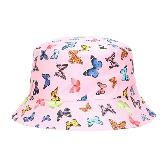 shoper Girls Butterfly Print Bucket Hat Cute Sun Hat Lightweight Comfortable for Kids Ages 1-5 Pink One Size