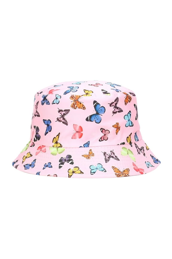 Girls Butterfly Print Bucket Hat Cute Sun Hat Lightweight Comfortable for Kids Ages 1-5 Pink One Size