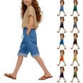 thumbnail image 1 of shoper Girls Casual Bermuda Shorts Striped Kids Knee Length Summer Shorts Drawstring Short Pants with Pockets Dark Gray 7-8 Years, 1 of 5