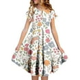 thumbnail image 1 of shoper Girls Dresses Size 14-16 Ruffled Sleeve Floral Print Crew Neck Swing Flowy Midi Dress Girls Dance Performance Dress White 150, 1 of 6