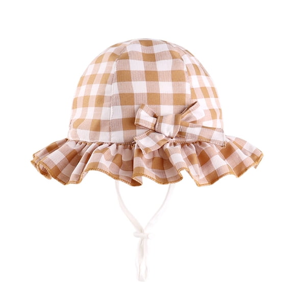 shoper Girls Gingham Bow Bucket Hat Cotton Sun Hat Short Brim Design for Spring & Summer Khaki 48