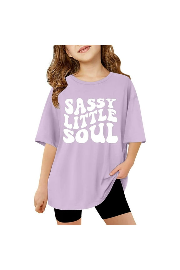Girls Graphic Shirts Letter Tops Short Sleeve Kids Oversized Shirt Preppy Clothes Casual Crewneck Basic Tees Size 9-10 Years