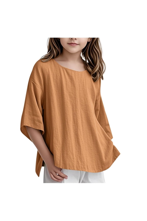 Girls Green Shirt 3/4 Sleeve Summer Tops Children's Fashion T-Shirts Toddler To Big Kid Sizes Preppy Girls Clothes