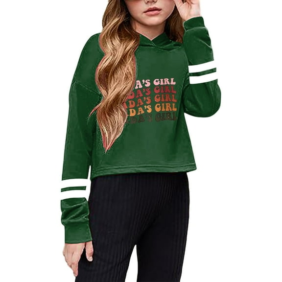 shoper Girls Hoodies Size 8, Teen Girls Crop Tops Kids Long Sleeve Cropped Hoodie Graphic Hoodies Hooded Pullover Sweatshirts Fall Clothes Green