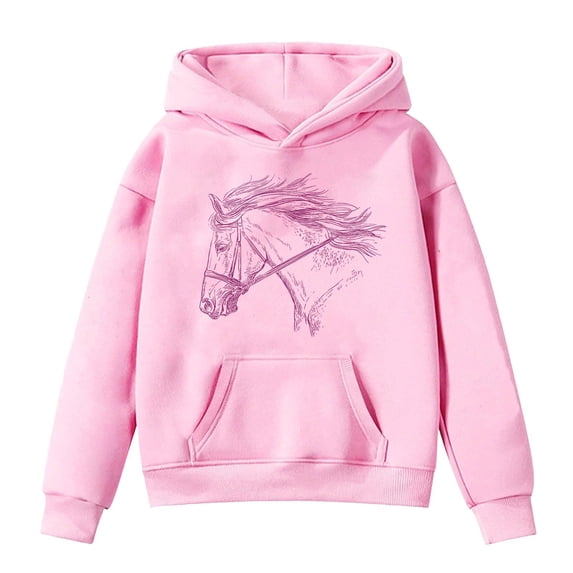 shoper Girls Horse Pullover Hoodie Cute Casual Fall Winter Girls Hooded Sweatshirt, Cute Trendy Outfits for School, Play, and Daily Wear 4-14 Years