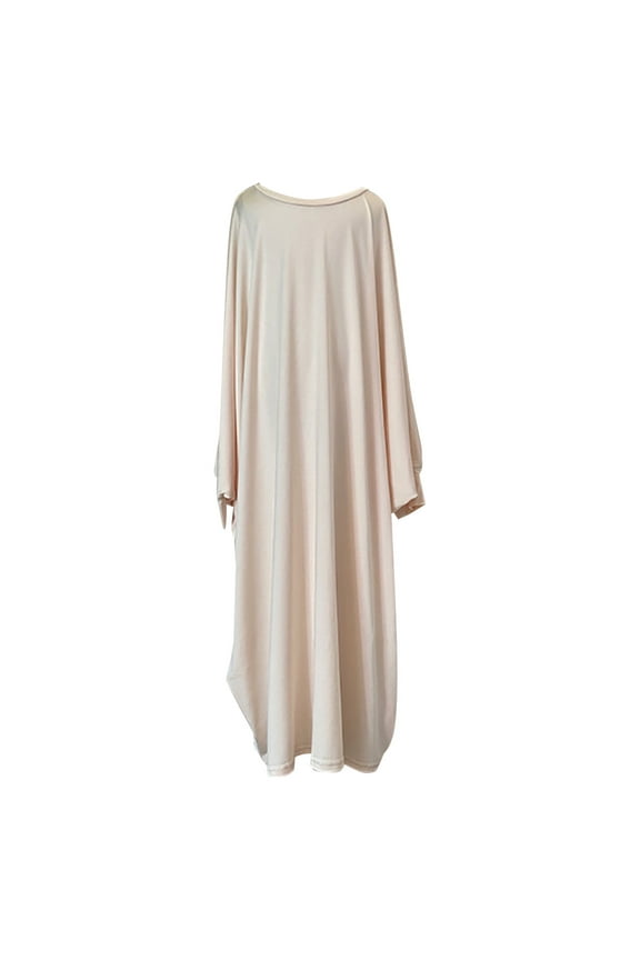 Girls Abaya Dress One Piece Dubai Kaftans for Kids Solid Color Prayer Clothes Beige