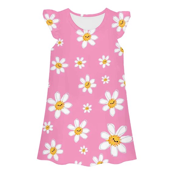 shoper Girls Nightgowns Princess Dress Crewneck Cute Print Ruffled Sleeve Soft Toddler Girls Pajamas Comfortable Toddler Girls' Nightwear Nightie Size 4-5 Years