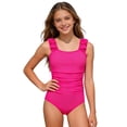 thumbnail image 1 of shoper Girls One Piece Swimsuits Size 14-16 Girls Swimsuit Sleeveless Bathing with Back Cutout and Ruffle Detail for Youth Hot Pink 13-14 Y, 1 of 6
