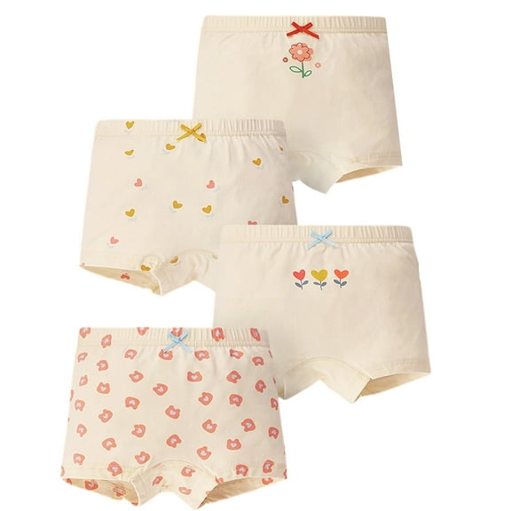 shoper Girls Organic Cotton Underwear 4-Pack Cute Print & Breathable Girls Briefs Size 3-14 Years Beige 120