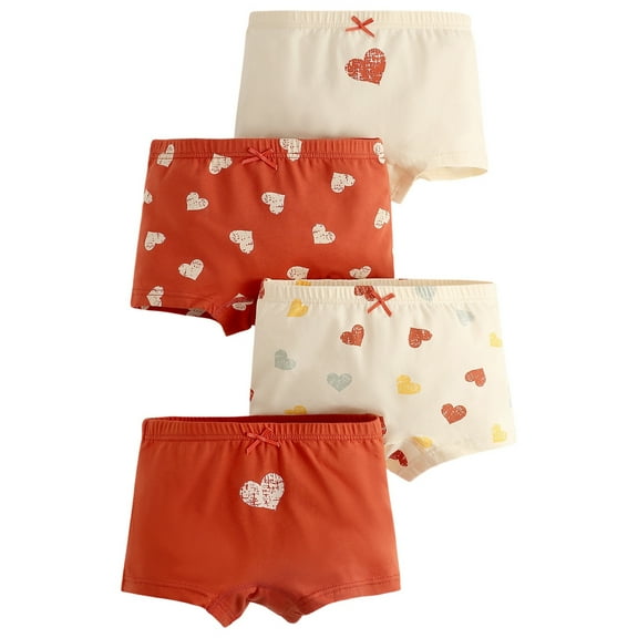 shoper Girls Organic Cotton Underwear 4-Pack Cute Print & Breathable Girls Briefs Size 3-14 Years Red 140