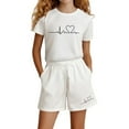 thumbnail image 1 of shoper Girls Outfits Round Neck Letter Print Cotton Short Sleeve Tops and Shorts Loose Baby Girl Outfits Stylish Girls' Summer Clothing Sets White 130, 1 of 5