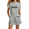 thumbnail image 1 of shoper Girls Outfits Round Neck Letter Print Cotton Short Sleeve Tops and Shorts Loose Baby Girl Outfits Stylish Girls' Summer Clothing Sets Grey 140, 1 of 5