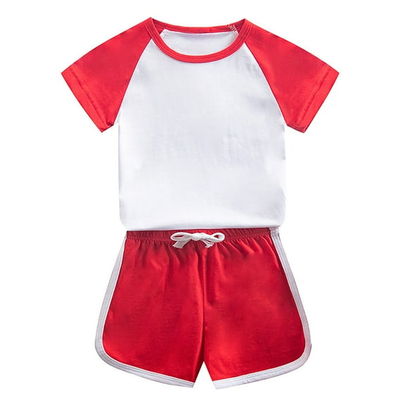 shoper Girls Outfits Size 7/8 Crew Neck Color Clash Cotton Short Sleeve Tops and Shorts Comfy Baby Girl Outfits Soft and Gentle on Skin Girls' Outfits Red 90
