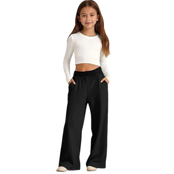 shoper Girls Oversized Wide Leg Sweatpants Kids Baggy Sweat Pants for Girls Drawstring Waist Casual Preppy Athletic Straight Leg Joggers with Pockets Track Pants Age for 5-14 Years