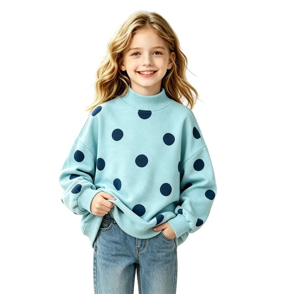 shoper Girls Polka Dot Drop Shoulder Neck Sweatshirt Cute Casual Fall Winter Girls Neck Pullover, Cute Trendy Outfits for School, Play, and Daily Wear 2-15 Years