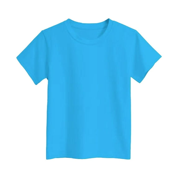 shoper Girls Shirt Solid Color Baggy Soft Cotton Short Sleeve Round Neck Tees Pullover Back To School Shirt T-Shirts Toddler To Big Kid Sky Blue 140