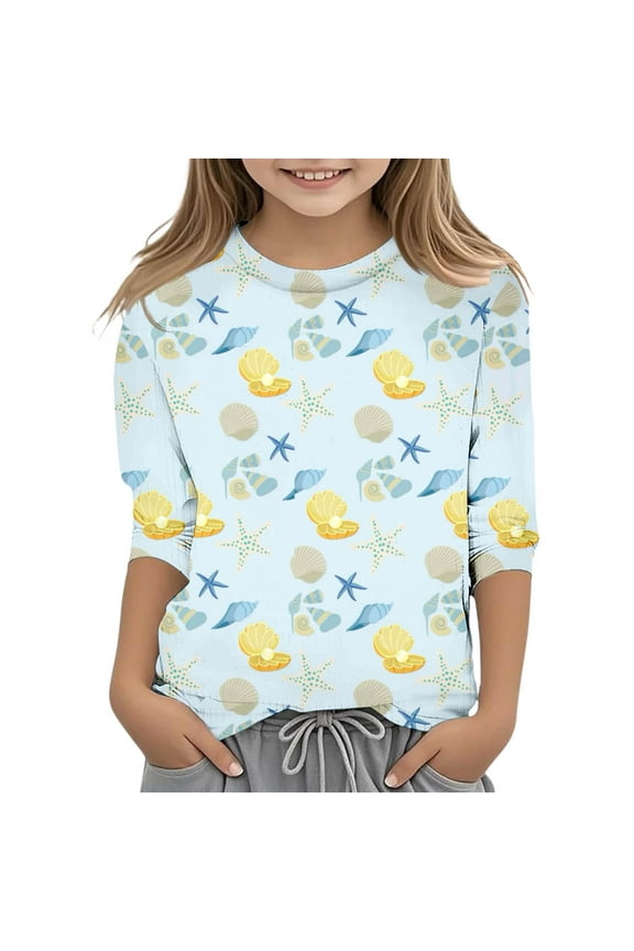 Girls Shirts 5t 3/4 Length Sleeve Back To School Shirt Soft Girls' Tops, Tees & Blouses Girls 14-16 Clothes