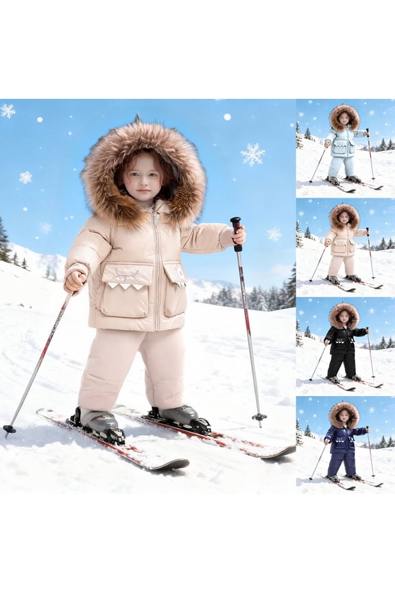 Girls Snowsuit 2t Winter Coat and Snow Pants Set Overall Windproof Ski Suit Snowsuit Winter Outfit Sets Beige 90