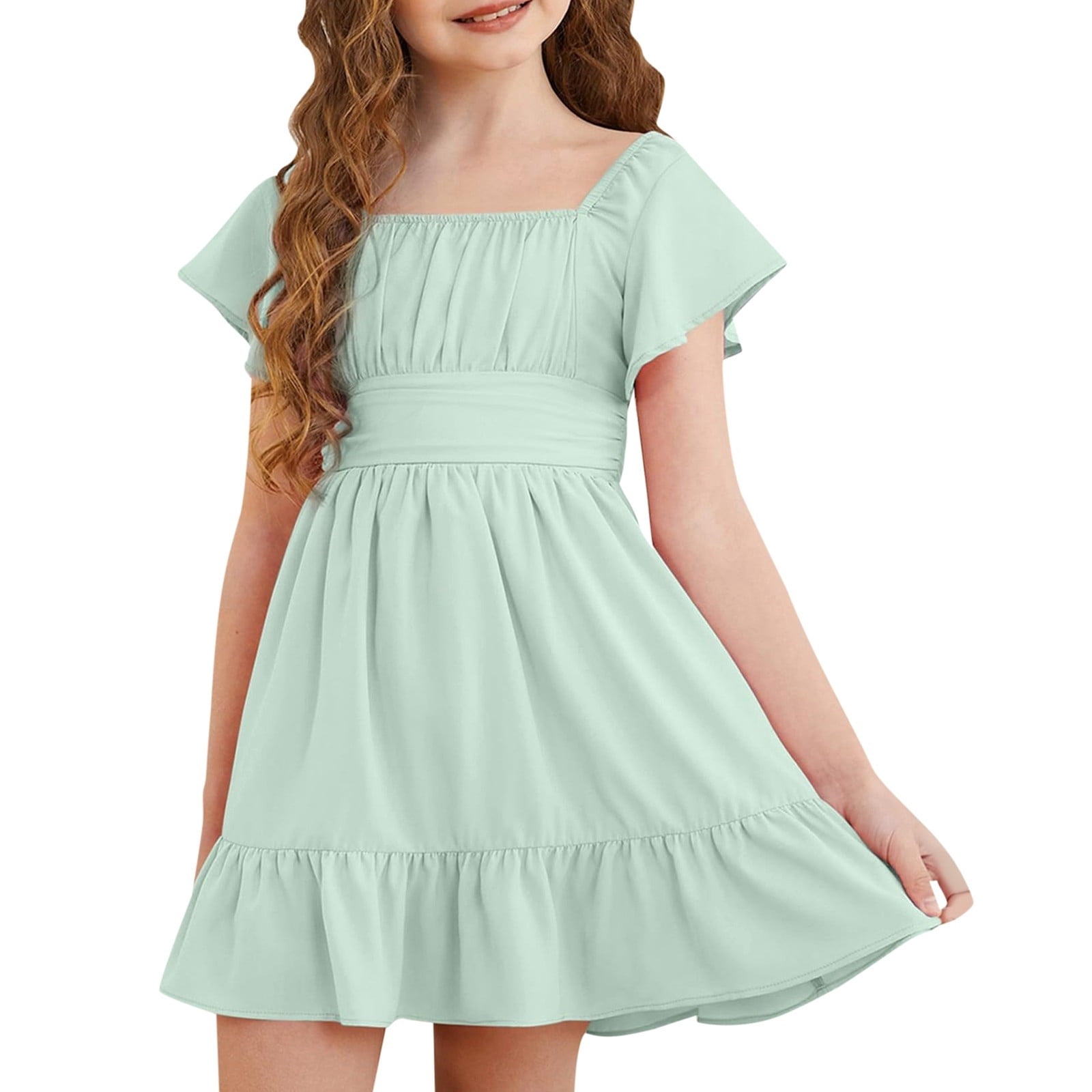 shoper Girls Spring Dresses Size 10 Square Neck Short Sleeve Backless ...