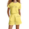 thumbnail image 1 of shoper Girls Summer Outfits 2 Piece Cute Letter Graphic Tshirts and Shorts Sweatsuits Toddler Kids Preppy Tracksuit Size 4-14 Back to School Clothes, 1 of 5