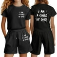 thumbnail image 1 of shoper Girls Summer Outfits 2 Piece Cute Letter Graphic Tshirts and Shorts Sweatsuits Toddler Kids Preppy Tracksuit Size 4-14 Back to School Clothes, 1 of 7
