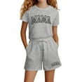 thumbnail image 1 of shoper Girls Summer Outfits 2 Piece Cute Letter Graphic Tshirts and Shorts Sweatsuits Toddler Kids Preppy Tracksuit Size 4-14 Back to School Clothes, 1 of 5