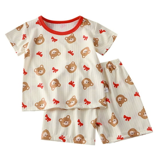 shoper Girls Summer Outfits 5t Crew Neck Cartoon Print Cotton Short Sleeve T-Shirts and Shorts Loose Baby Girl Outfits Soft and Gentle on Skin Girls' Outfits Red 130