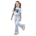 thumbnail image 1 of shoper Girls Summer Outfits Print Short Sleeve Tops and Flare Pants 2-Piece Set Crew Neck Loose Fit Two Piece Set for Children Preppy Clothes, 1 of 5