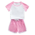 thumbnail image 1 of shoper Girls Summer Outfits Round Neck Color Clash Cotton Short Sleeve Tops and Shorts Trendy Baby Girl Outfits Soft and Gentle on Skin Girls' Outfits Pink 120, 1 of 2