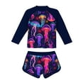 thumbnail image 1 of shoper Girls Swimwear Set Long Sleeve Rash Guard Top & Shorts Swimsuit for Tween & Big Kids Cute Print Design for Pool & Beach Use Black 10Y, 1 of 3