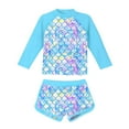 thumbnail image 1 of shoper Girls Swimwear Set Long Sleeve Rash Guard Top & Shorts Swimsuit for Tween & Big Kids Cute Print Design for Pool & Beach Use Sky Blue 12Y, 1 of 3