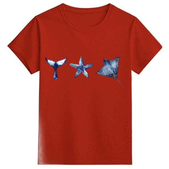 shoper Girls T Shirts Size 7-8 Printing T-Shirt Clothes Soft Cotton Crew Neck Tees Cute Casual Tops Red 110
