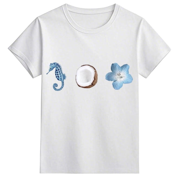 shoper Girls T Shirts Size 7-8 Printing T-Shirt Clothes Soft Cotton Crew Neck Tees Cute Casual Tops White 100