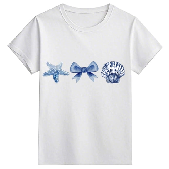 shoper Girls T Shirts Size 7-8 Printing T-Shirt Clothes Soft Cotton Crew Neck Tees Cute Casual Tops White 120