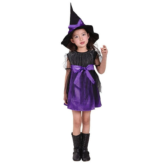 shoper Halloween Witch for Girls Toddler Witch Dress up with Hat Accessories for Kids Party 2-15T